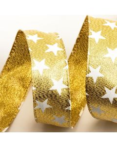Gold Stars Ribbon – Wired Edge 25mm x 10M 