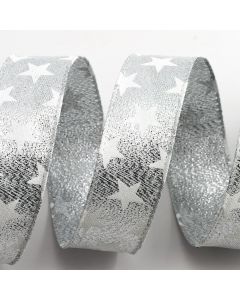 Silver Stars Ribbon – Wired Edge 25mm x 10M 
