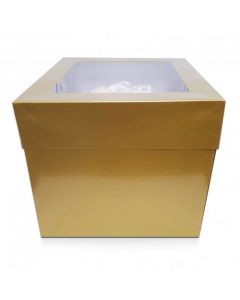 10 Inch Antique Gold Luxury Gloss Finish Extra Deep Cake Box With Window