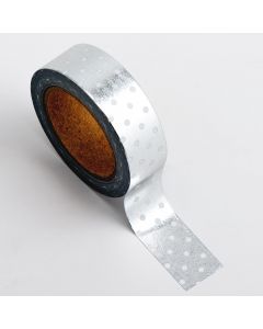 AT018 - Adhesive Washi Tape – Foil Polka Dot – Silver 15mm x 10m