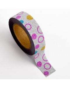 AT019 - Adhesive Washi Tape – Glitter Circles – Multi 15mm x 10m