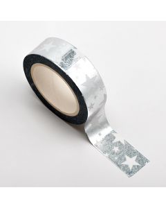 AT031 - Adhesive Washi Tape – Foil Stars – Silver 15mm x 10m