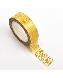 AT033 - Adhesive Washi Tape – Foil – Rose Floral Gold 15mm x 10m