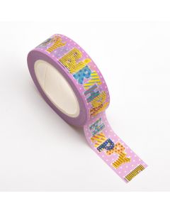 AT034 - Adhesive Washi Tape – Foil – Happy Birthday Pink 15mm x 10m