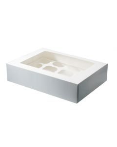 12 Cupcake White Window Box w/ 6cm Dividers (pack of 5)