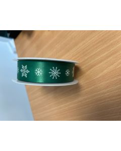 Green Snowflake Satin Ribbon – 25mm x 20M - LAST ONE!