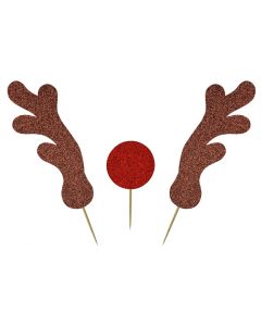 Cake Topper - Antlers and Red Nose
