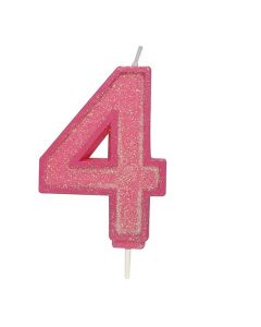 Pink Sparkle Numeral Candle - Number 4 - 70mm