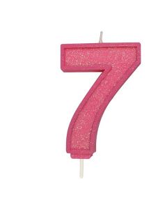 Pink Sparkle Numeral Candle - Number 7 - 70mm
