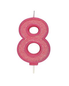 Pink Sparkle Numeral Candle - Number 8 - 70mm