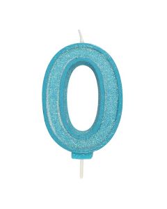 Blue Sparkle Numeral Candle - Number 0 - 70mm - single