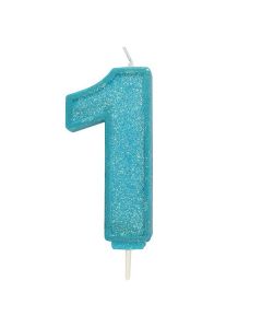 Blue Sparkle Numeral Candle - Number 1 - 70mm - single