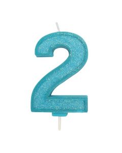 Blue Sparkle Numeral Candle - Number 2 - 70mm - single