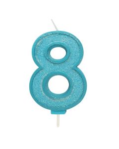 Blue Sparkle Numeral Candle - Number 8 - 70mm - single