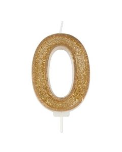 Gold Sparkle Numeral Candle - Number 0 -Single