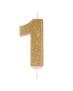 Gold Sparkle Numeral Candle - Number 1 - 70mm - single