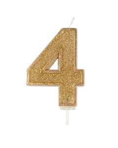 Gold Sparkle Numeral Candle - Number 4 - 70mm - single