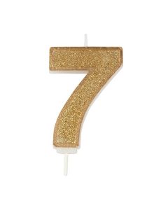 Gold Sparkle Numeral Candle - Number 7 - 70mm - single
