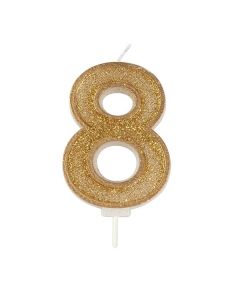 Gold Sparkle Numeral Candle - Number 8 - 70mm - single