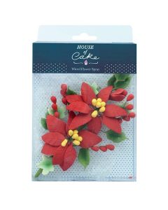 House of Cake - Poinsettia Wired Sugar Flower Spray - 140mm