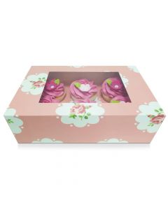  6 Cupcake Rose Pink Window Box with 6cm Divider (pack of 5)