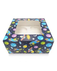 4 Cupcake Blue Spaceship Window Box with 6cm Dividers (pack of 10)