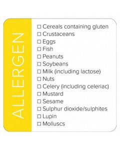 Yellow Square Allergen List Sticker Label - Roll of 100