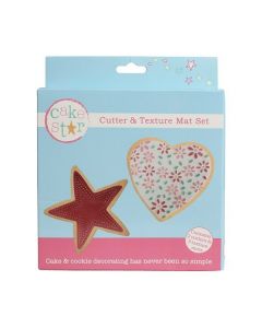 Cake Star Cutter & Texture Mat Set - Heart & Star