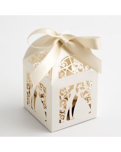 Bride & Groom Favour Box – Pearlised Ivory 50x50x80mm (pack of 10)