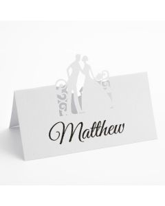 Filigree Bride and Groom Place Card – Pearlised White – pack of 10