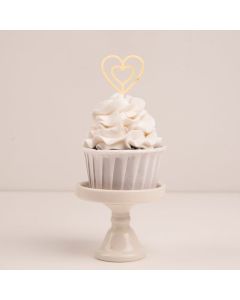 Make a Wish- Double Heart Cupcake Topper - Birch Effect Wood