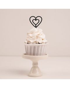 Make a Wish- Double Heart Cupcake Topper - Black Acrylic
