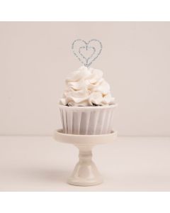 Make a Wish- Double Heart Cupcake Topper - Silver Glitter Acrylic