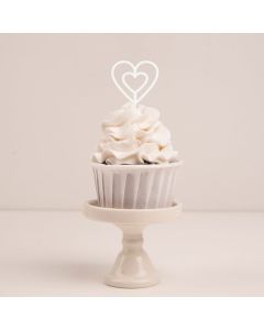 Make a Wish- Double Heart Cupcake Topper - White Acrylic