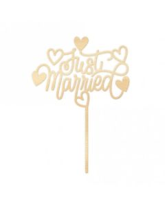 Make a Wish- Just Married Love Hearts Cupcake Topper - Birch Effect Wood