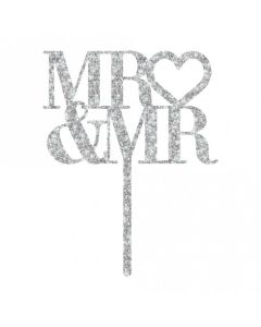 Make a Wish- Silver Glitter Acrylic Mr & Mr Heart Topper
