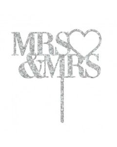 Make a Wish- Silver Glitter Acrylic Mrs & Mrs Heart Topper