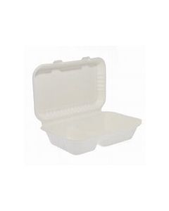 AZ090 9 x 6" Bagasse 2 Compartment Lunch Boxes Compostable (Pack of 250)