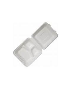 AZ241 8 x 8" Bagasse 3 Compartment Food Boxes Compostable (Pack of 200)