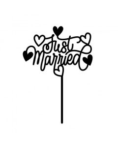 Make a Wish- Just Married Love Hearts Cupcake Topper - Black Acrylic